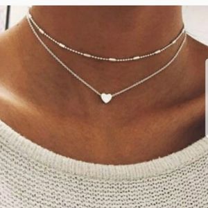 HP🌸Silver Layered chain beaded heart necklace